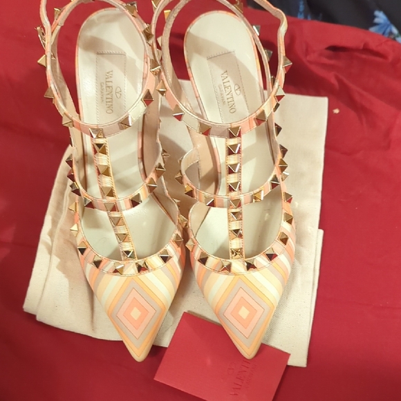NWOB Valentino Multicolor Striped Studded Heels - Picture 1 of 7
